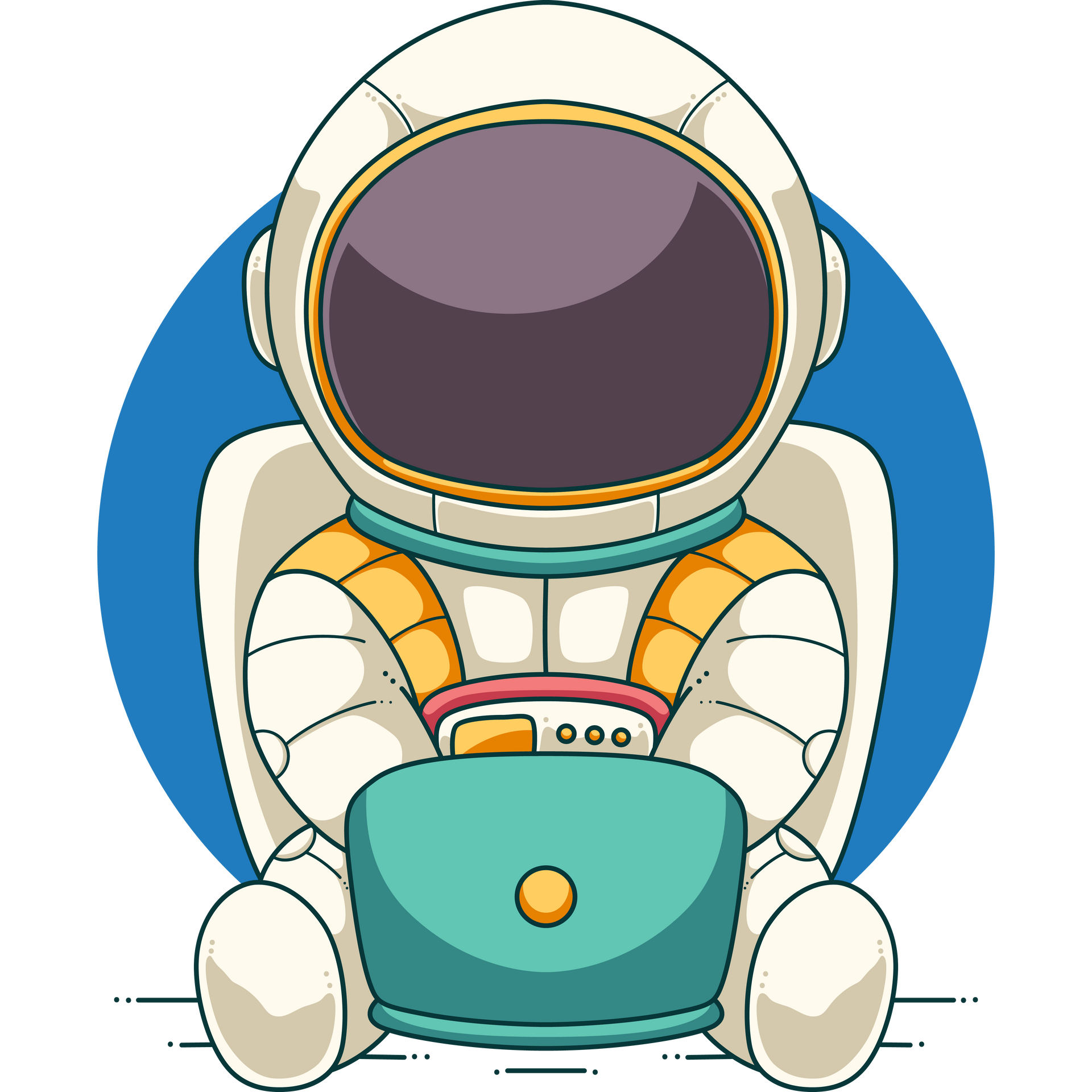 Astronaut sitting with a laptop.