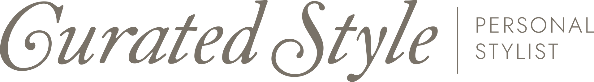 A logo for curated style personal stylist on a white background.