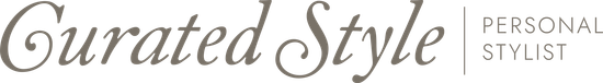 A logo for curated style personal stylist on a white background.