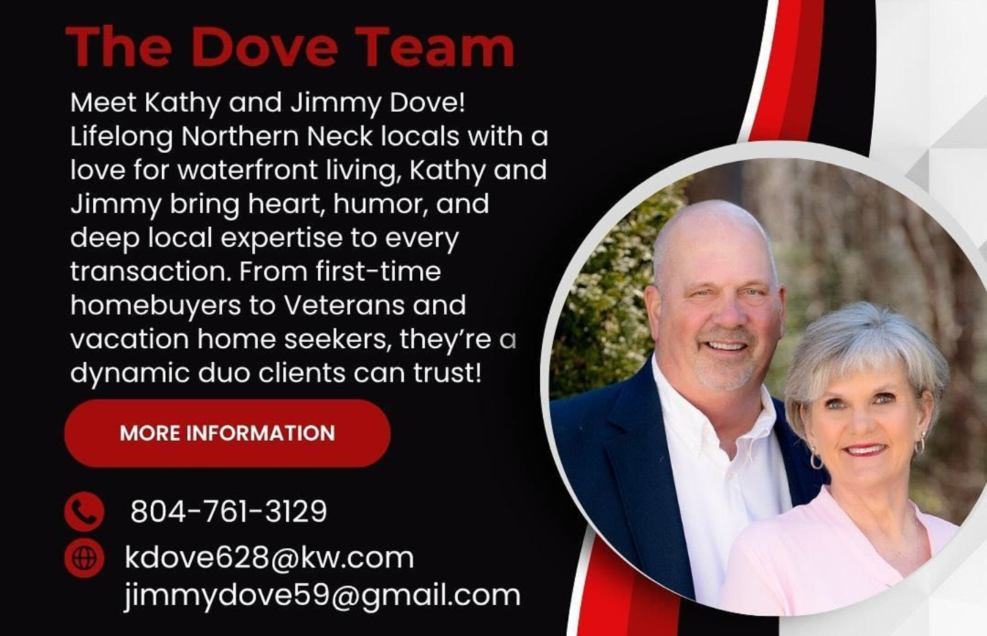 A graphic about the Dove team, local real estate agents in Montross.