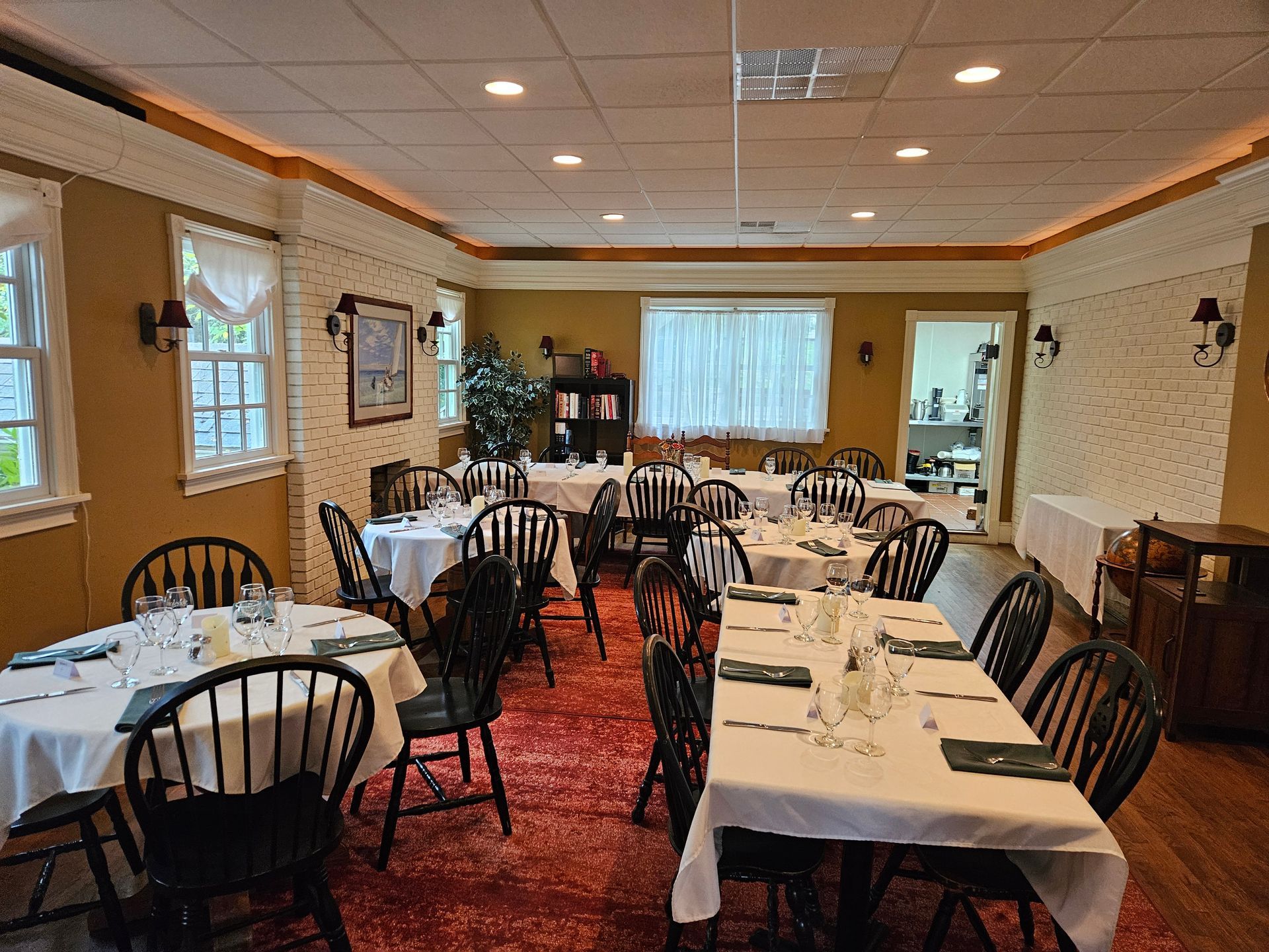 A rehearsal dinner setup in the Inn's dining room.