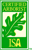 a certified arborist logo with a leaf on it