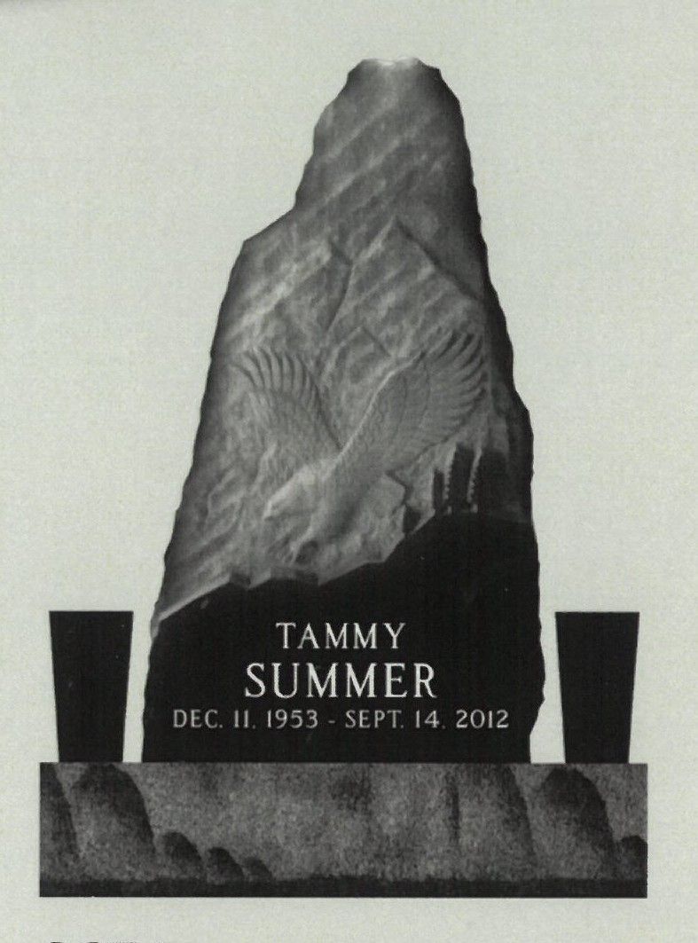 Gray granite gravestone with “Tammy Summer” engraved and dates Dec. 11, 1953–Sept. 4, 2022.