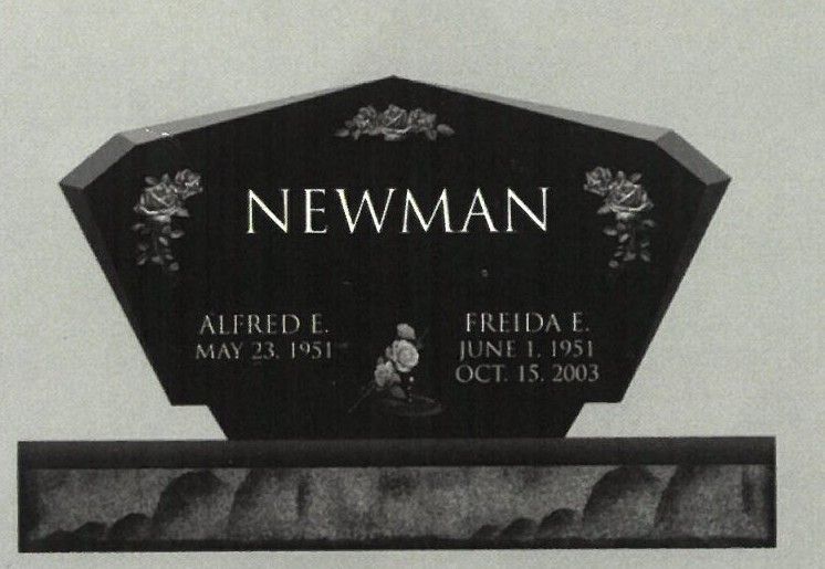 Black gravestone engraved with the surname Newman and two smaller name plaques below.