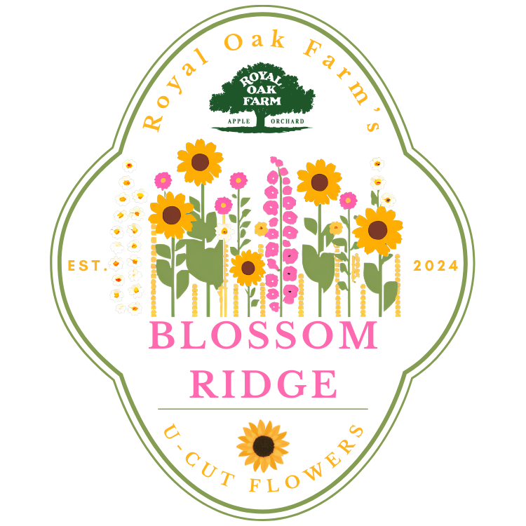 A logo for royal oak farms blossom ridge