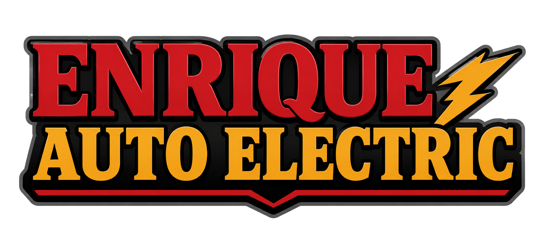 Enrique Auto Electric logo in red and orange with a yellow lightning bolt on a black background