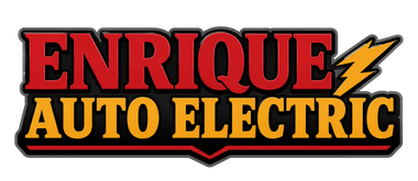 Enrique Auto Electric logo in red and orange with a yellow lightning bolt on a black background