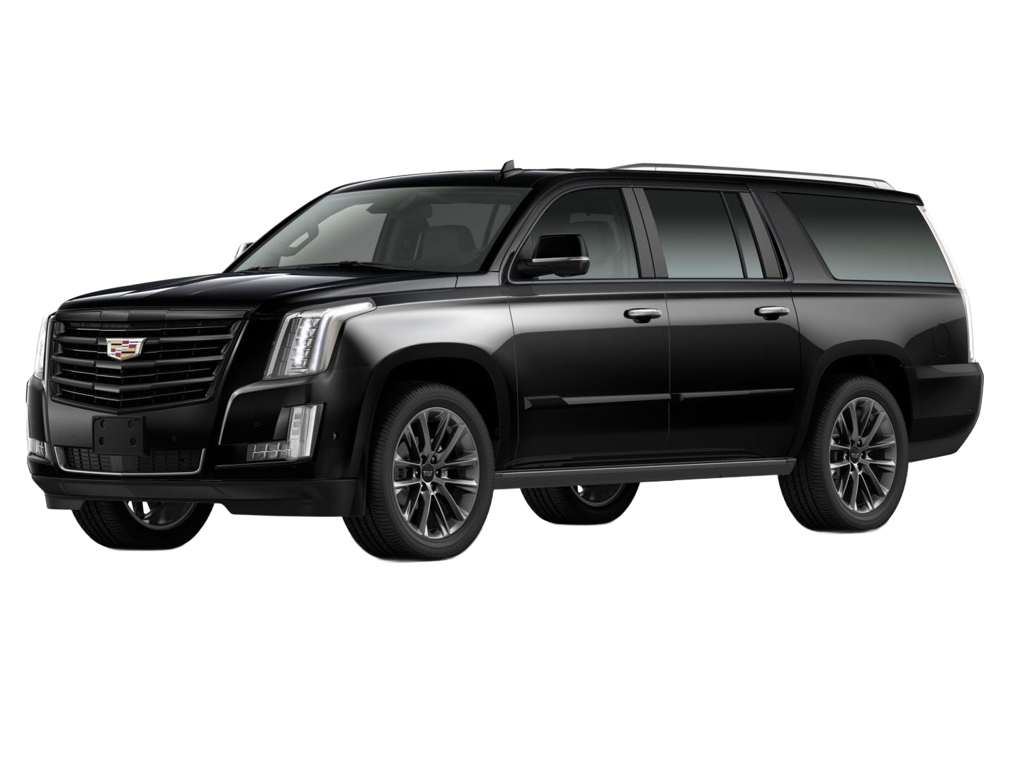 A black cadillac escalade is shown on a white background.