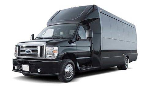 A black van is parked on a white background.
