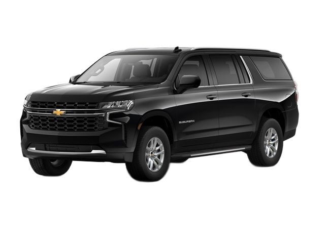 A black chevrolet suburban suv is shown on a white background.
