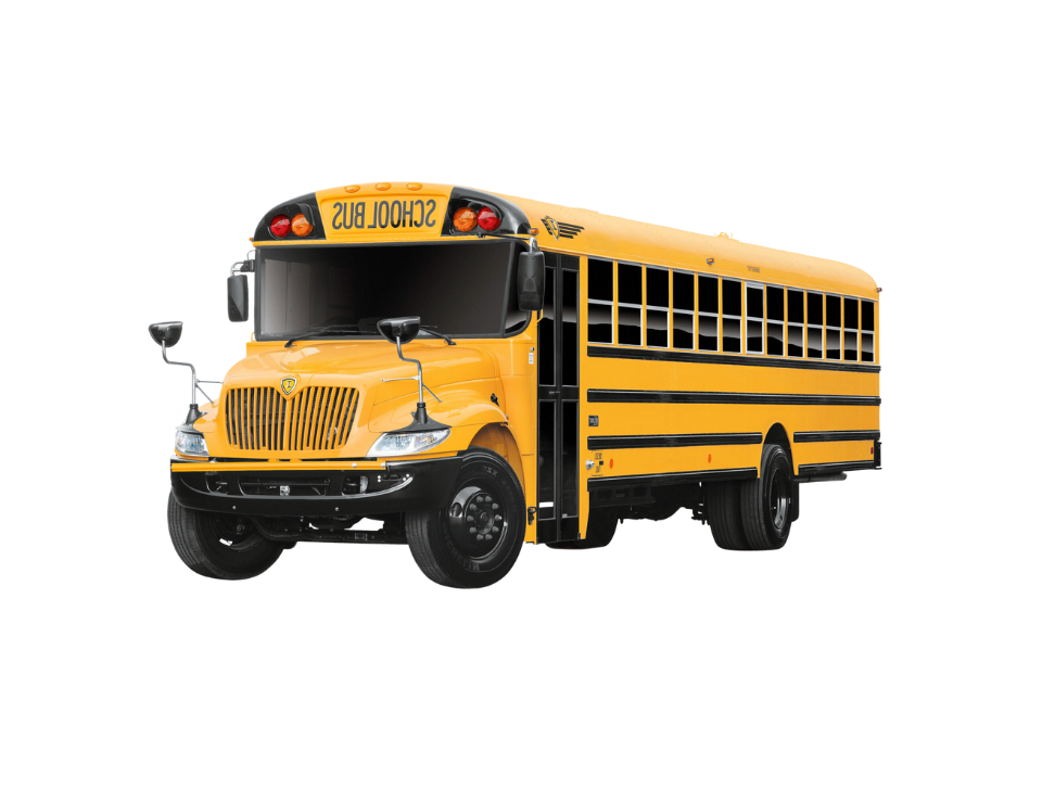 A yellow school bus is on a white background.