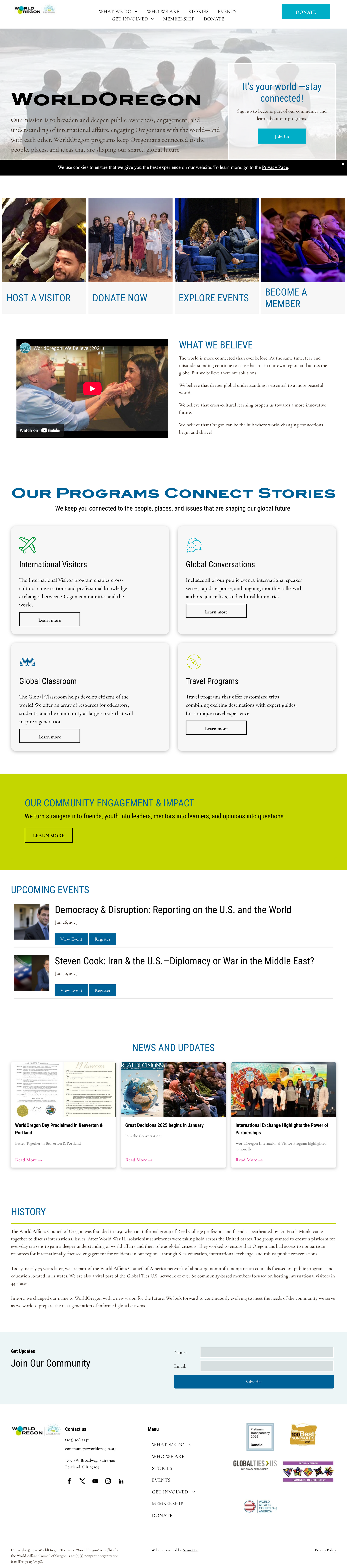 Website homepage displaying various sections with text, images, and interactive elements; the theme includes green and blue colors.