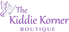 A black and white logo for the kiddie korner boutique.