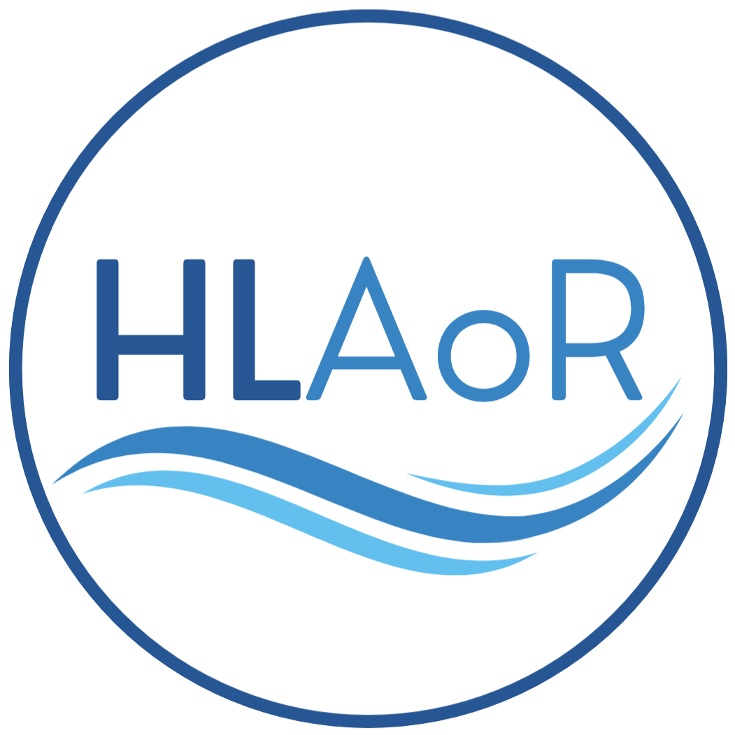 Blue and white circular logo with