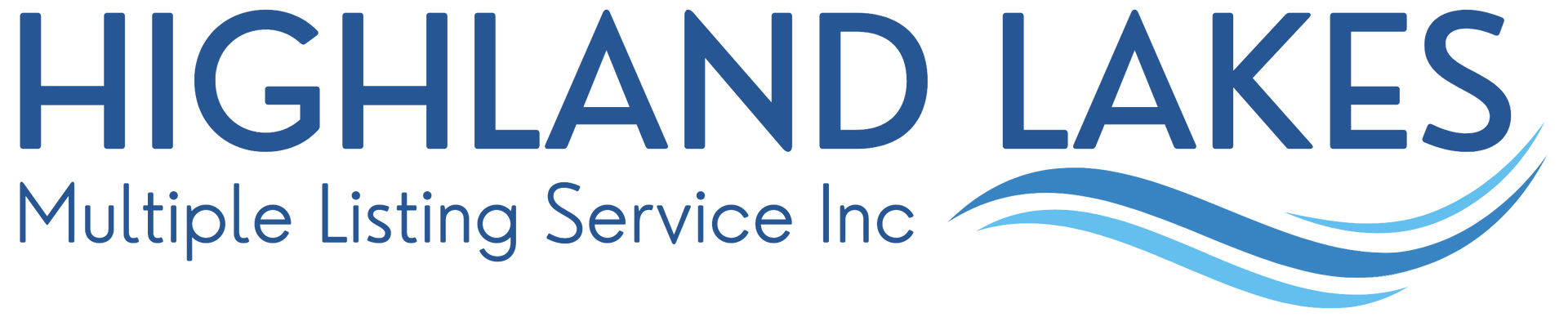 Highland Lakes Multiple Listing Service Inc logo with blue text and water waves.