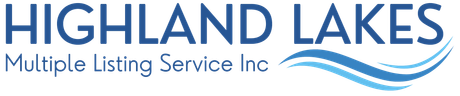 Highland Lakes Multiple Listing Service Inc logo with blue text and water wave graphic.