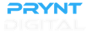 Blue and white PRYNT DIGITAL logo on a light background