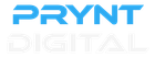 Blue and white PRYNT DIGITAL logo on a light background