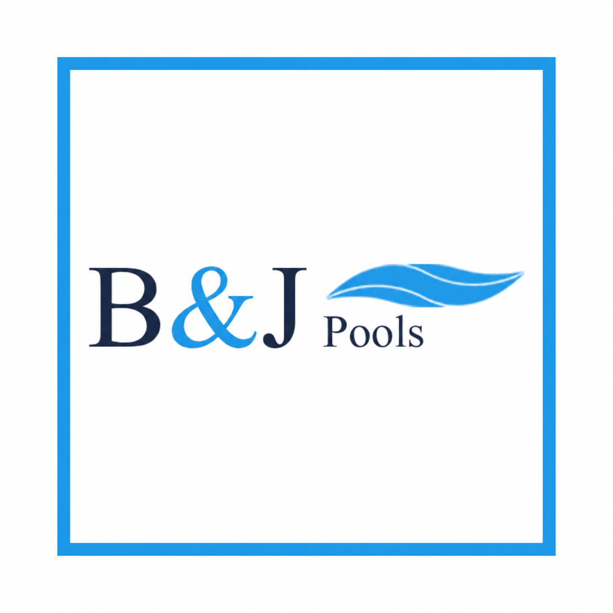 B&J Pools logo with blue border and wave graphic