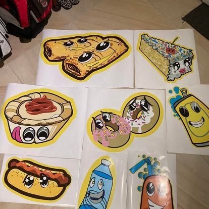 A bunch of food stickers with faces on them — Cairns Custom T-Shirts In Cairns City, QLD