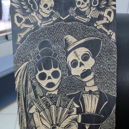 A black and white drawing of a bride and groom holding hands — Cairns Custom T-Shirts In Cairns City, QLD