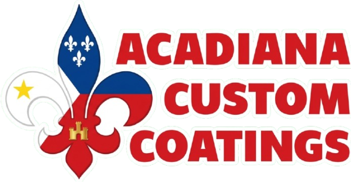 Acadiana Custom Coatings logo with red and blue fleur-de-lis and yellow star on white background