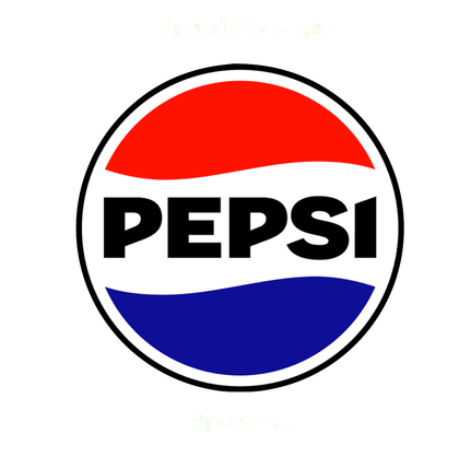 Pepsi logo: red, white, and blue circular emblem with bold black “PEPSI” text