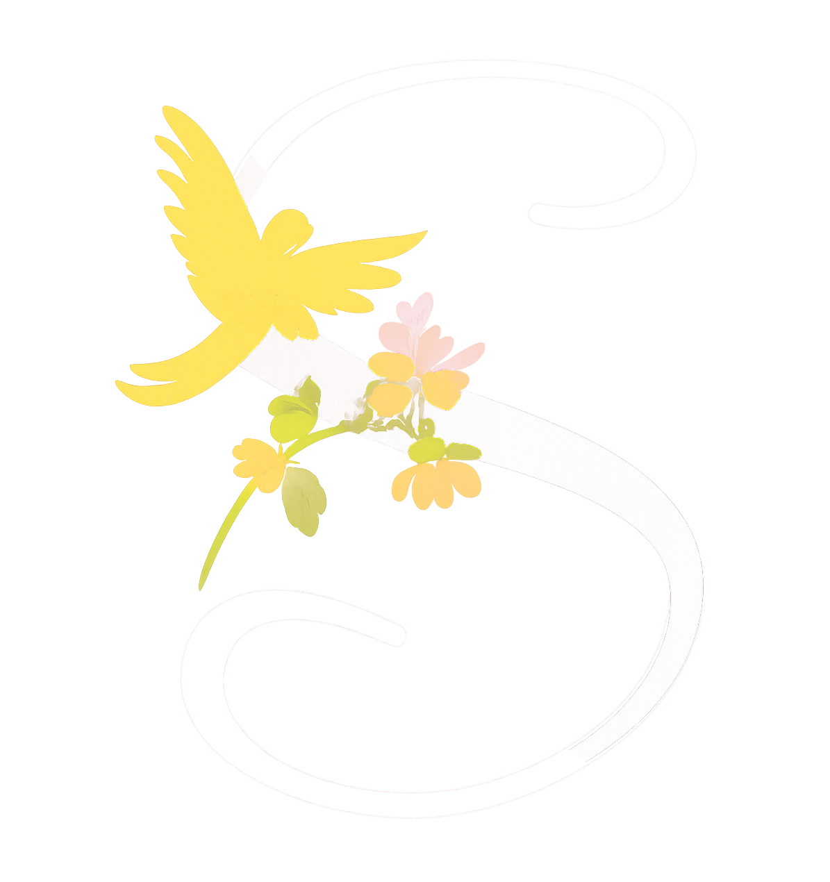 Yellow bird flying near flowers on a curved 