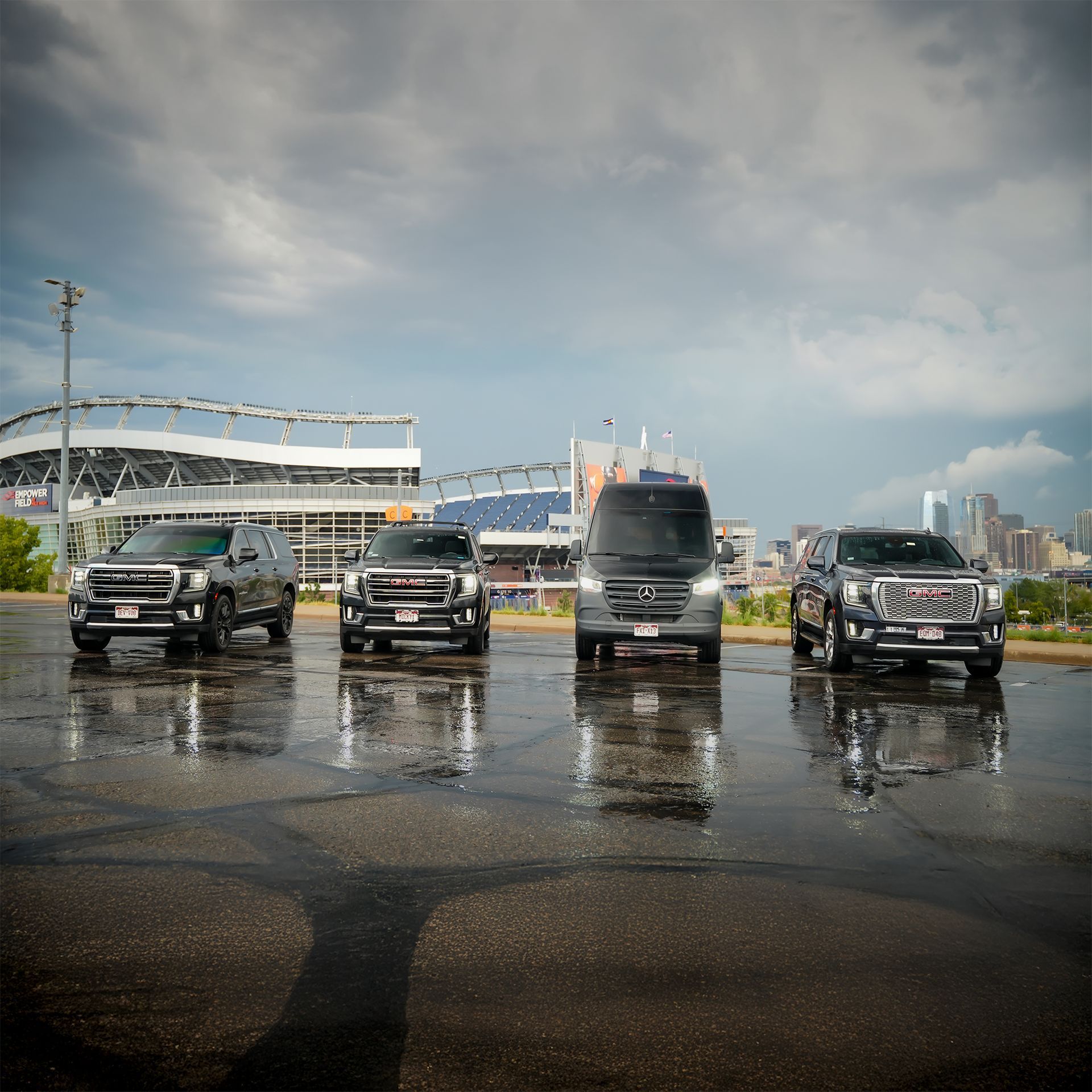 Multiple LimoLift vehicles at Empower Field at Mile High in Denver