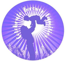 Purple circular logo with a white silhouette of a person jumping over sunburst rays and curved text around the top
