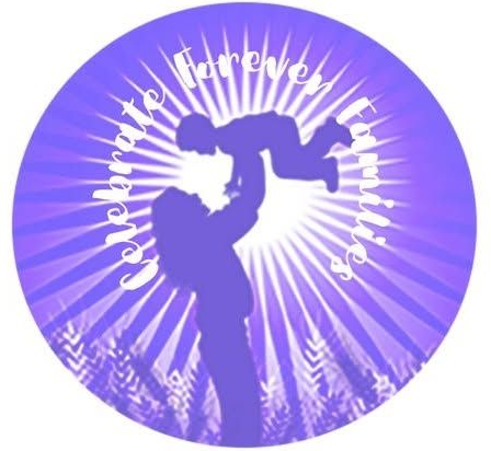 Purple circular logo with a white silhouette of a person jumping over sunburst rays and curved text around the top