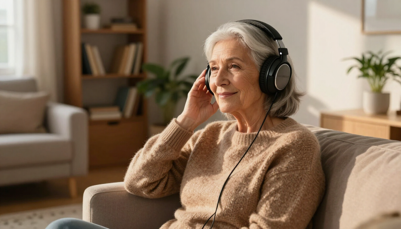 Adulto mayor disfrutando de la música