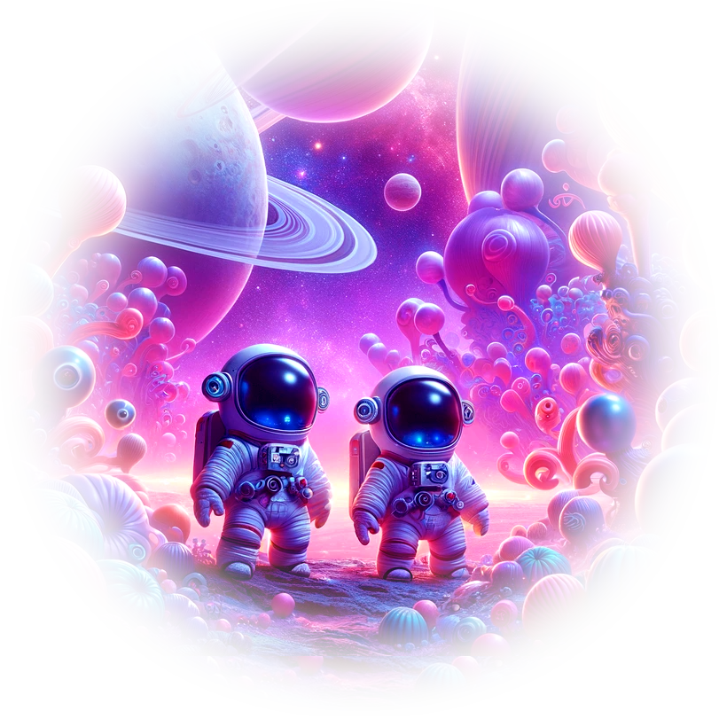 Un par de astronautas parados uno al lado del otro en el espacio.