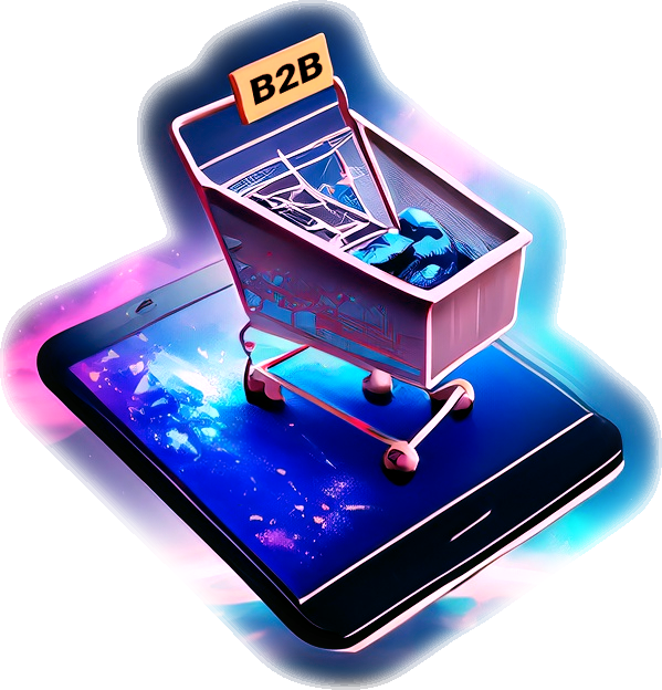 Un carrito de compras con un cartel de b2b encima