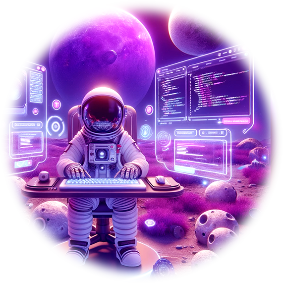 Un astronauta está sentado en un escritorio usando una computadora.