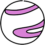 Un dibujo animado de una pelota de voleibol con una raya morada.