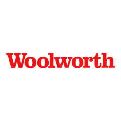El logotipo de Woolworth es rojo sobre fondo blanco.