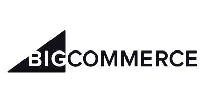 Un logo en blanco y negro para bigcommerce con un triángulo en el medio.
