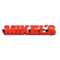 Un logotipo de Mikels rojo sobre un fondo blanco.