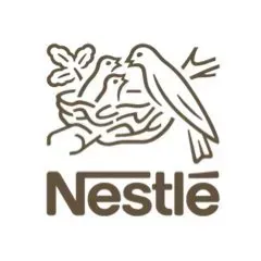 Un logo de Nestlé con dos pájaros en un nido.