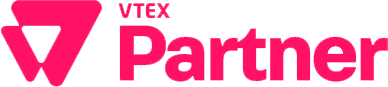 Un logotipo rosa y blanco para el socio de vtex