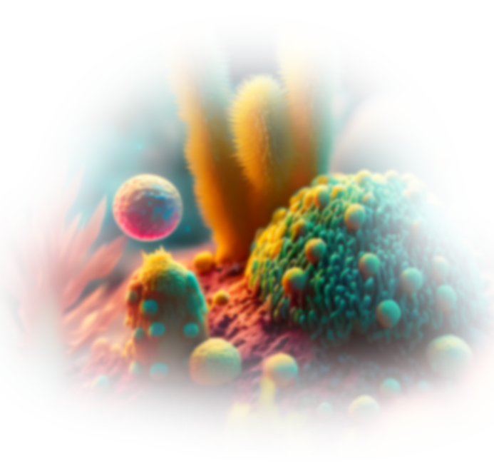 Una imagen generada por computadora de una célula bajo un microscopio.