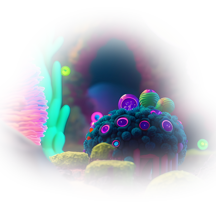 Una imagen generada por computadora de un colorido arrecife de coral.