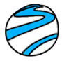 Una bola azul y blanca con un remolino azul en el medio.