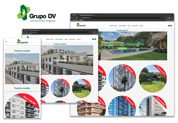En un sitio web se muestra un grupo de imágenes de edificios.