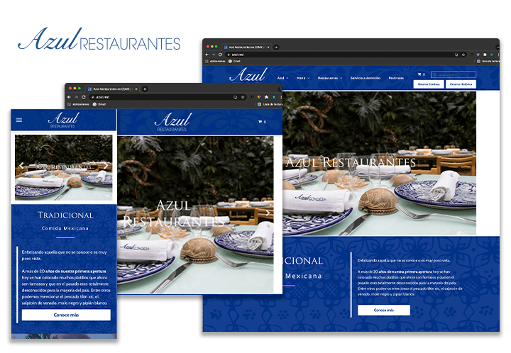Un sitio web para un restaurante llamado azul restaurantes