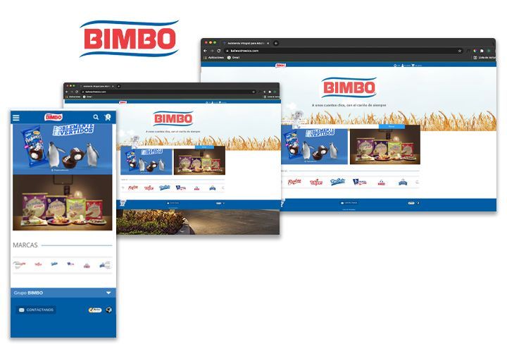 Un sitio web bimbo se muestra en una computadora, tableta y teléfono.