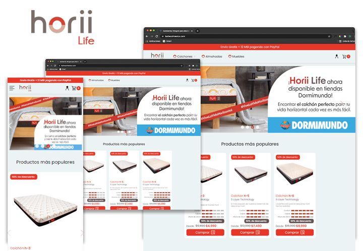 Un sitio web para una empresa de colchones llamada horii life
