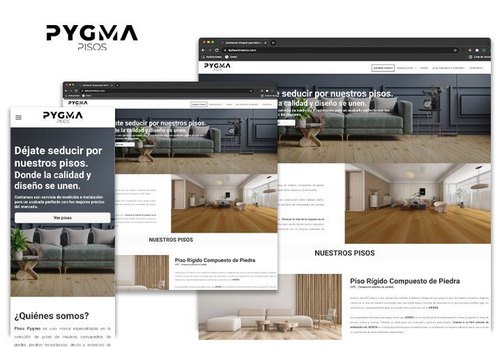 Un sitio web de pygma muestra una sala de estar con un sofá y una mesa.