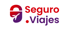 A red and purple logo for seguro viajes